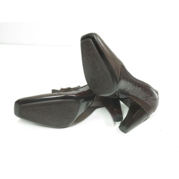 Sofft Leather Croc Square Toed Heels Pumps Brown Women  Size 9 - Picture 9 of 9